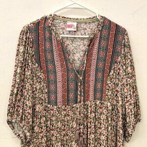 Mid-length Floral Dress Indian Inspired Patterns and Tassles